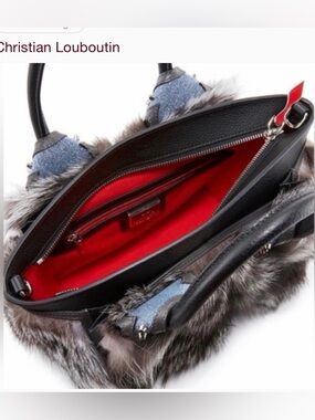 Christian Louboutin Gray Fox Fur Trim Studded Leather Tote $4,190